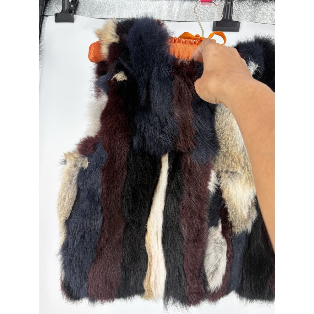 525 America Luxe Fur Vest Women's Sm Multicolor Real Dyed Rabbit Fur Patchwork - Picture 5 of 8